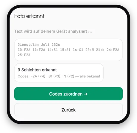 Foto erkannt – 9 Schichten automatisch erkannt und Codes zugeordnet