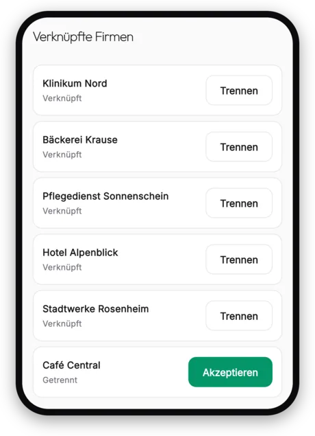 Verknüpfte Firmen – Mitarbeiter koppeln ihr Konto verbindlich an den Betrieb